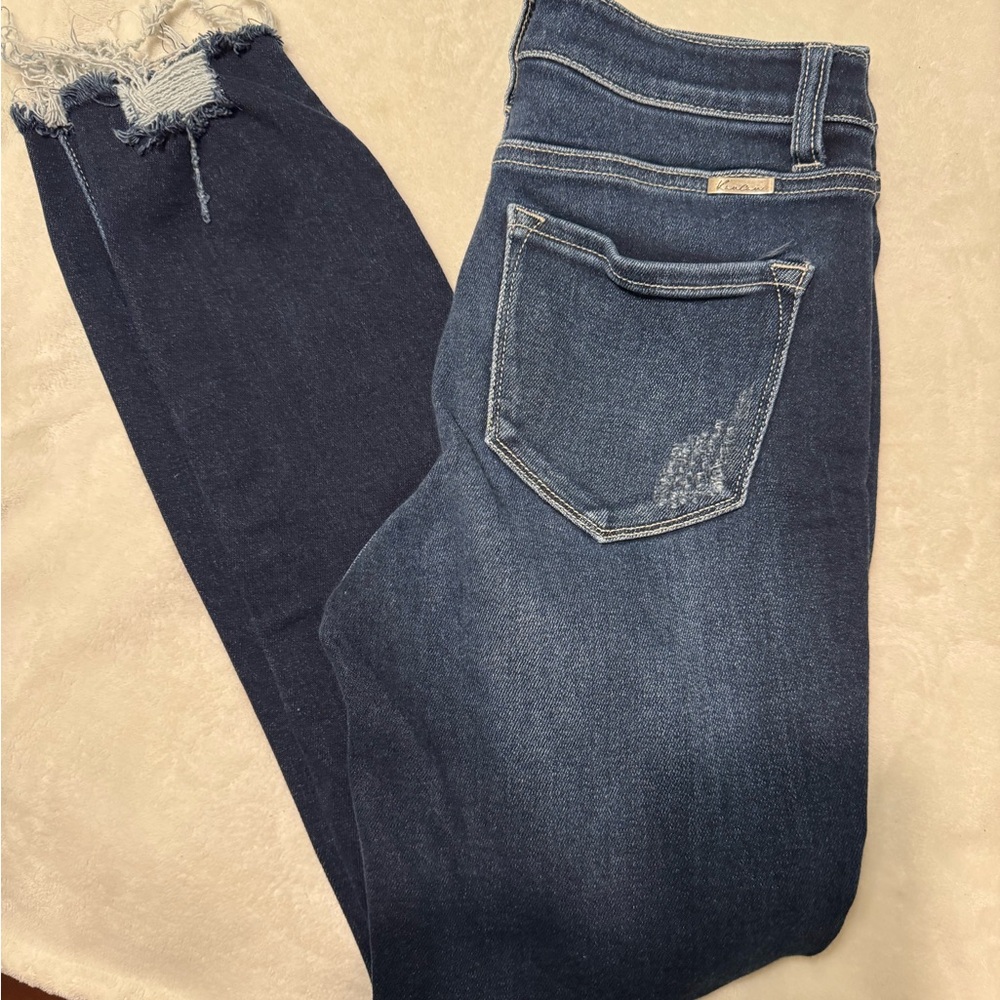 KanCan Blue Ankle Cropped Jeans with Distressed Hem